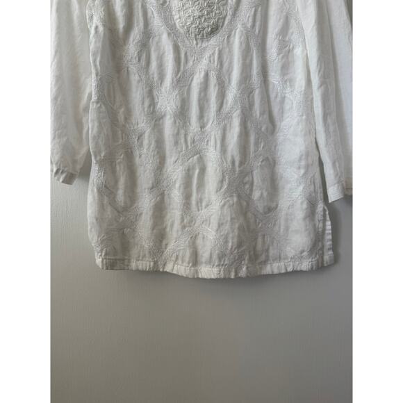 Charter Club White 3/4 Sleeve 100% Linen Embroidered Tunic Top Size Small - Picture 6 of 11